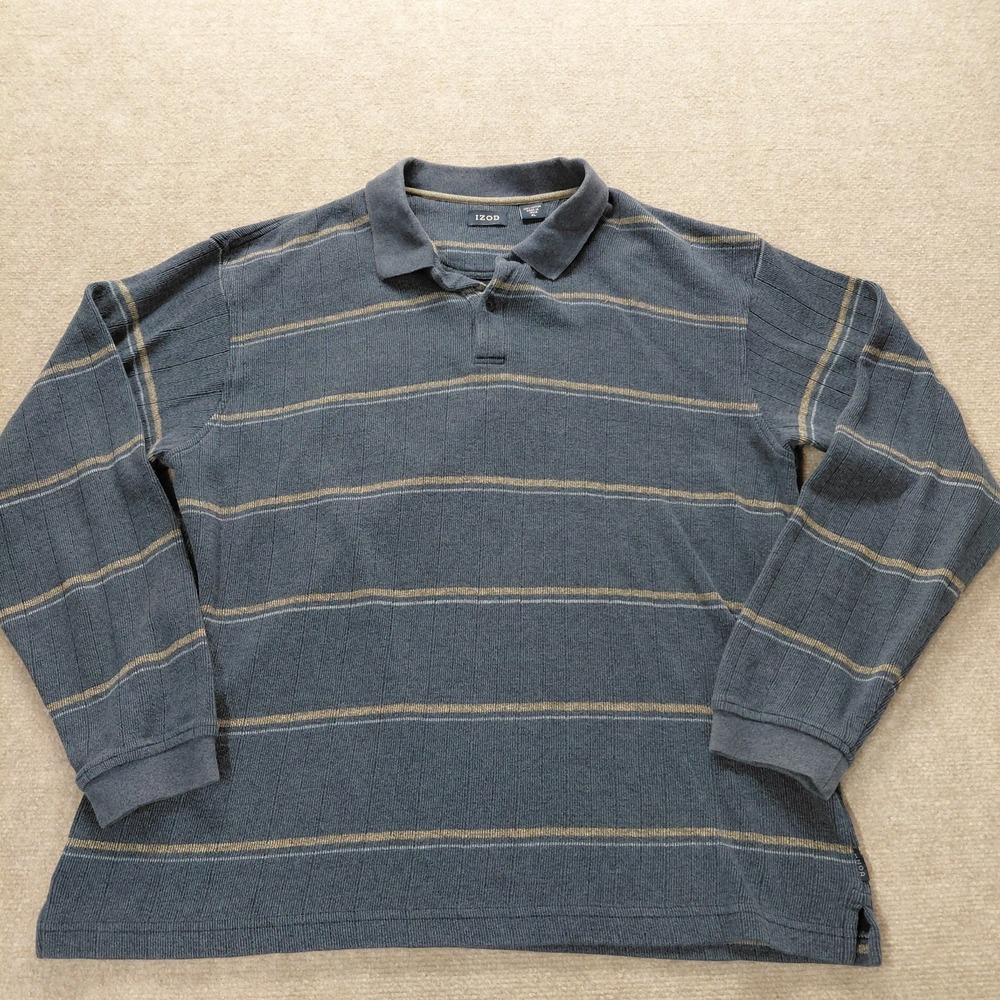Izod Sweater Pullover Size XL‎ Striped Navy Blue Beige Grandpa Preppy 90s Cotton